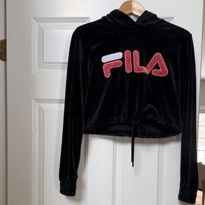 Fila Black Velour Crop Hoodie
